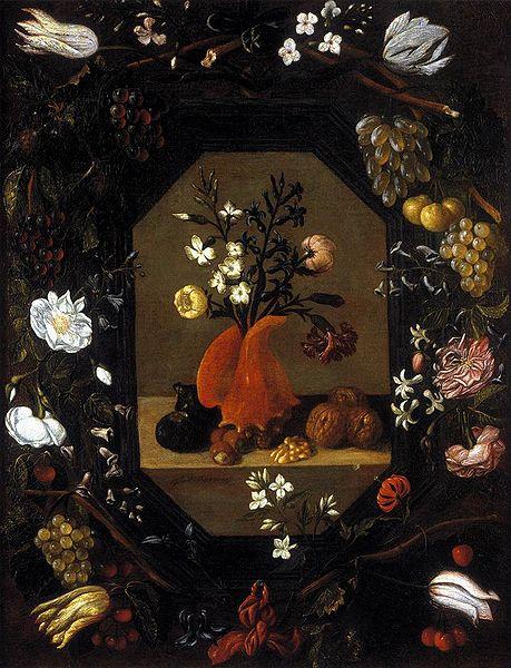Juan de  Espinosa surrounded by a wreath of flowers and fruit oil painting image
